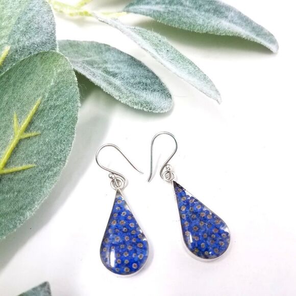 ATT 925 Mexico Sterling Silver Resin Blue Earrings - Picture 1 of 4